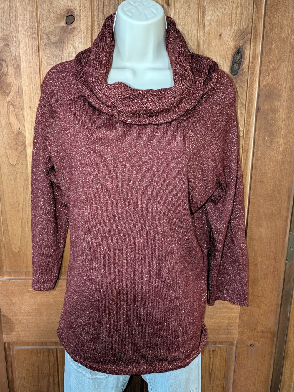 Anne Klein Metallic Brick Red Cowl Neck Sweater